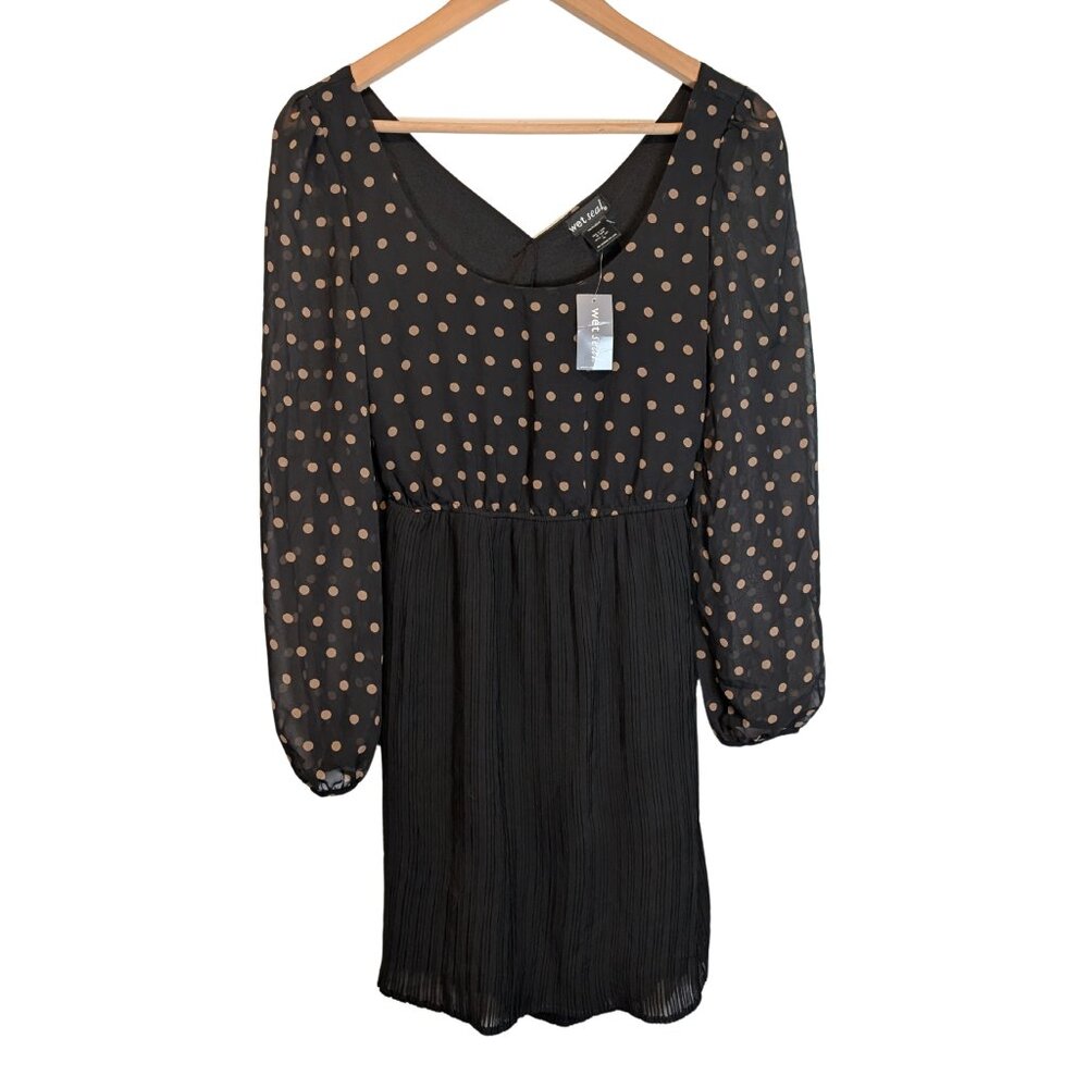 Wet Seal XS Black Polka Dot Chiffon Mini Dress NWT Y2K Vintage Style 2000's New